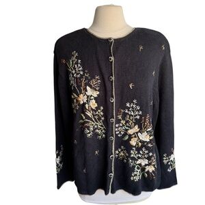 Y2K Heirloom Collectibles Floral Beaded Embroidered Cardigan Sweater Large
